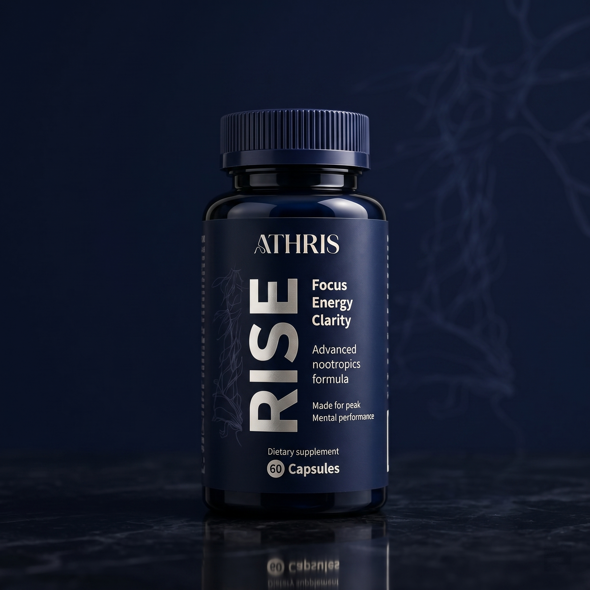 ATHRIS RISE bottle packshot on navy